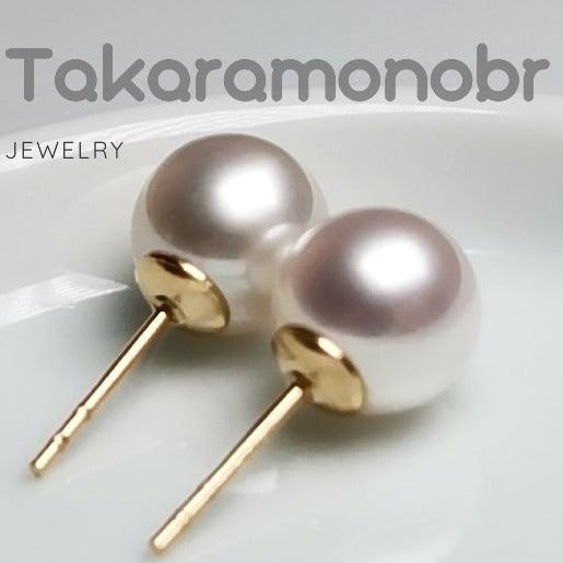 7.0-8.0 mm White Freshadama Freshwater Pearl Stud Earrings - takaramonobr
