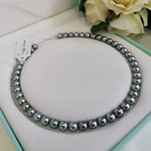 silver gray necklace with 18k clasp