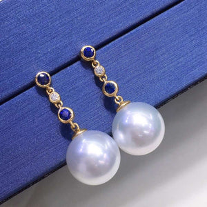 gold and white south sea pearl earrings